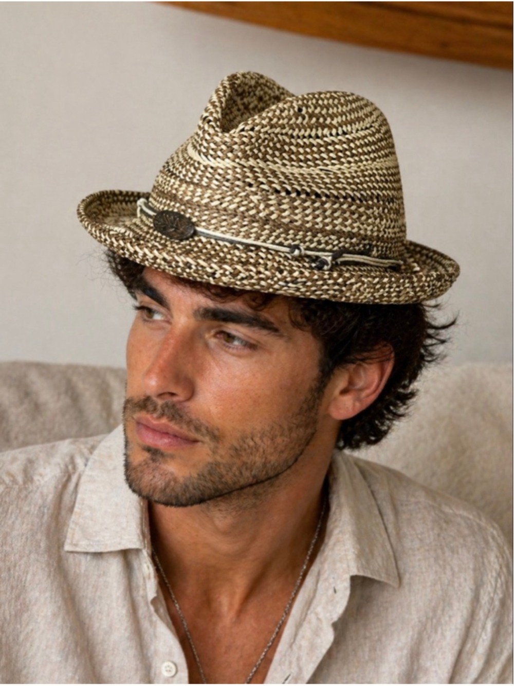New Men's KOORINGAL Straw Fedora Hat One Size Brown Beige